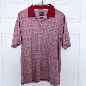 *MINOR FLAW* JOS A BANK Traveler Polo Shirt Size Large Red Striped Short Sleeve